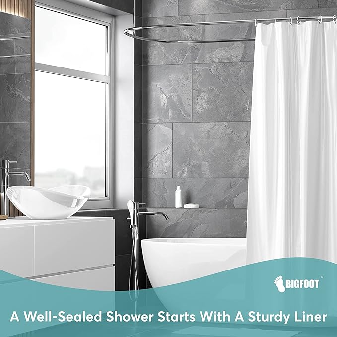 BigFoot Shower Curtain – 72 x 84 PEVA Premium Shower Curtain with Rustproof Metal Grommet and 3 Magnetic Weights – Odor Free and Compatible with Standard Showers, White