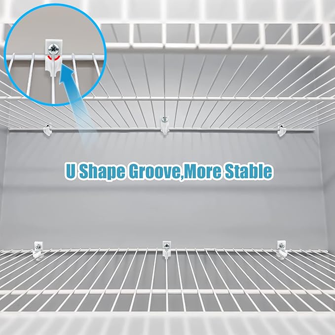 24 Pack White Down Wall Clip Closet Shelves Clips Wire Shelf Loop Clip Plastic Heavy Duty Wire Shelf Brackets Included Clips Screws and Expansion Tubes for Wire Closet Shelving