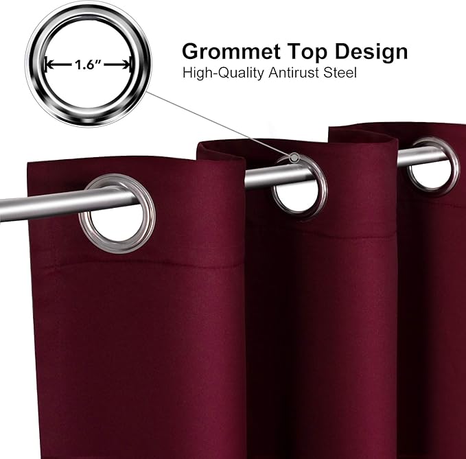 ChrisDowa Grommet Blackout Curtains for Bedroom - Thermal Insulated Room Darkening Curtains for Living Room (1 Panel Set, Burgundy Red,52W x 45L)