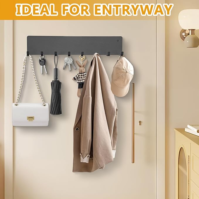 Magnetic Key Holder for Frideg,Heavy Duty Strong Magnetic Key Hanger with 8 Hooks for Refrigerator,Magnetic Kitchen Utensil Holder for Metal Surface in Entryway,Garage,Pantry (Gray)