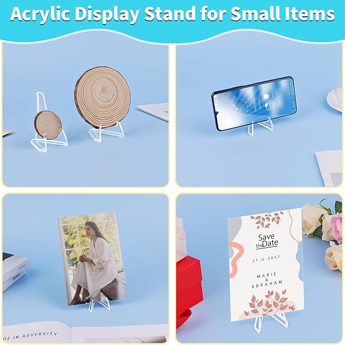 Reastar Card Display Stand, 20 Pack Small Easel Stand, Acrylic Picture Holder Stands for Coin Graded Card Sports Card Trading Card (2.7Inch), clear