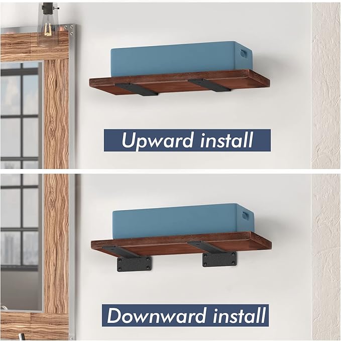 Starunder 12 Pack Floating Shelf Brackets, 10 Inch Heavy Duty Industrial Shelf Bracket, Black Metal L Brackets for Shelves Support DIY(1/5 Inch Thicked)