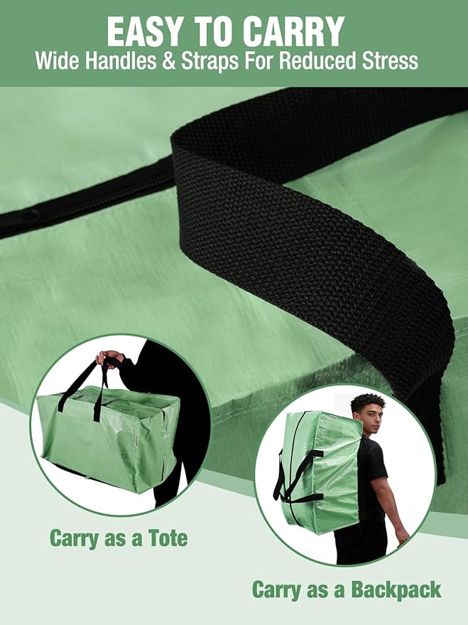 WORKPRO 1 Pack Extra Large Moving Bags with Zippers & Carrying Handles Backpack Straps, Heavy-Duty Storage Tote for Space Saving & Storage, Alternative to Moving Box (Green)