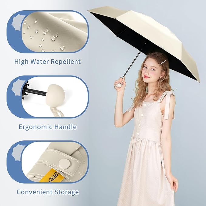 Yoobure Travel Umbrella Portable Compact Umbrellas, Pocket Mini for Purse, Umbrellas for UV Sun & Rain Small for Backpack, Umbrella with Case Folding for Kids Women