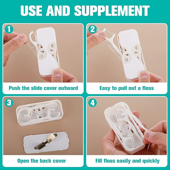 WLLHYF Portable Dental Floss Case Automatic Dental Floss Pick Organizer Case Travel Flosser Dispenser Storage Case Refillable Holder Boxes with 10 Floss Picks for Teeth Cleaning (Style B-White)