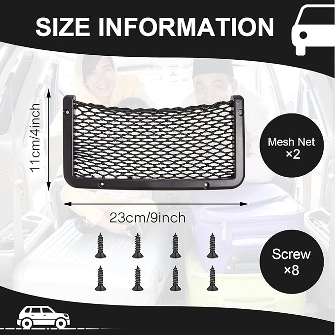 Frienda 1 Pc Car Storage Net Bag, ABS Plastic Framed Mesh Net Holder, Phone & Cargo Organizer with Screws for Auto, Rv, Boat, Truck Pocket Storage (9 x 4 Inch)