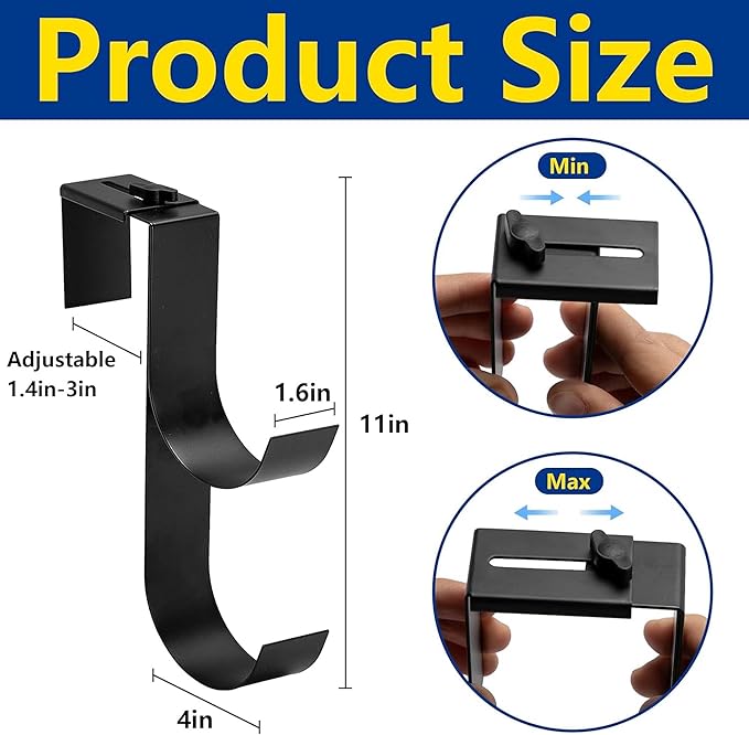 codree 2 Pcs Adjustable Pool Fence Hooks for Pool Equipment, Black Heavy Duty Fence Hooks for Pool Poles, Slipe-on Fence Hanger for Pool Hose Pool Skimmer, Fits 1.4 Inch to 3 Inch Railing