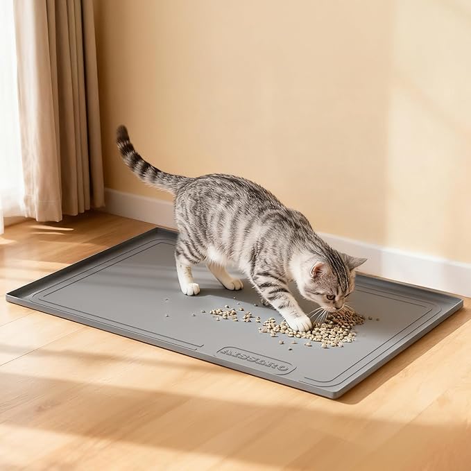 Aisslro Under Sink Mat 25" X 19", Waterproof Silicone Under Sink Mats for Kitchen, Anti-Leak Shelf Liner & Cabinet Protector with Raised Edge, [BPA Free] Bathroom Tray Home Organizer, Gray