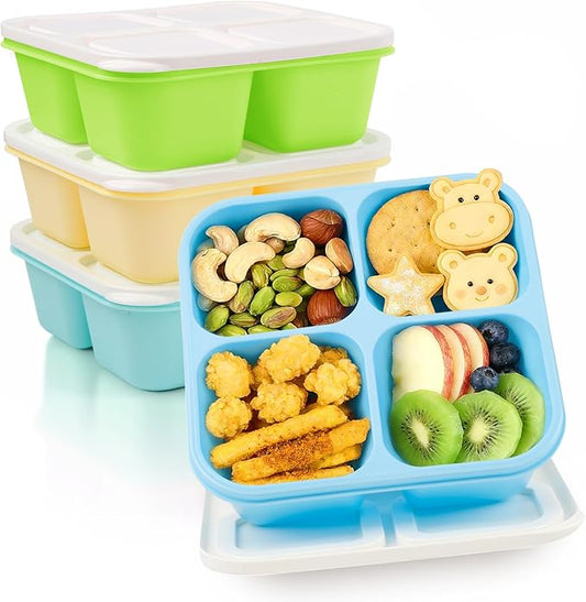 Bento Box Adult Lunch Box- 4 Pack,4 Compartment Snack Containers Reusable Meal Prep Stackable BPA-Free Lunch Containers for Home, Work, Travel (4 Color)