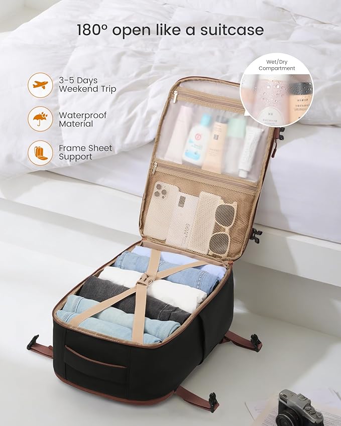 LOVEVOOK 50L Travel Backpack for Women, Airline Approved Carry On Backpack with 2 Packing Cubes, Waterproof Personal Item Bag Fits 17" Laptop, TSA Traveling Essentials Weekender Overnight Backpack