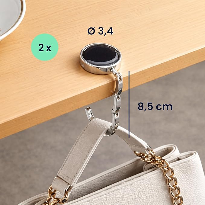 kwmobile Purse Hook for Table - Set of 2 Purse Holder - Folding Handbag Hanger - Portable Bag Holder - Bag Hooks for Desk - Table Hook Bronze/Bronze