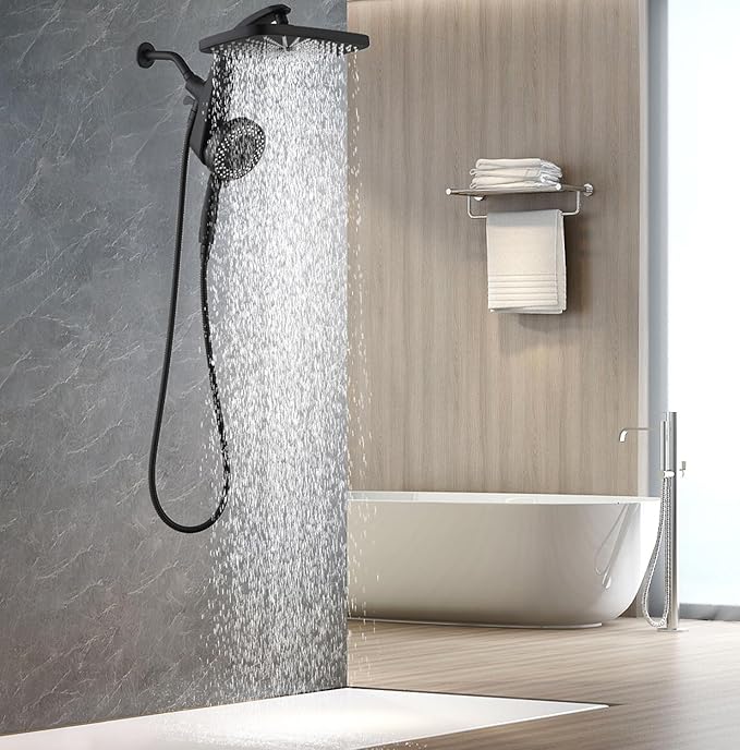 BOZYBO Rain Shower Head with Handheld: High Pressure Shower Heads with Handheld Spray Combo, 12" Rainfall Shower Head and 9 Sprays Hand Showerheads with Magnetic Docking and Power Jets, Black 2.5GPM