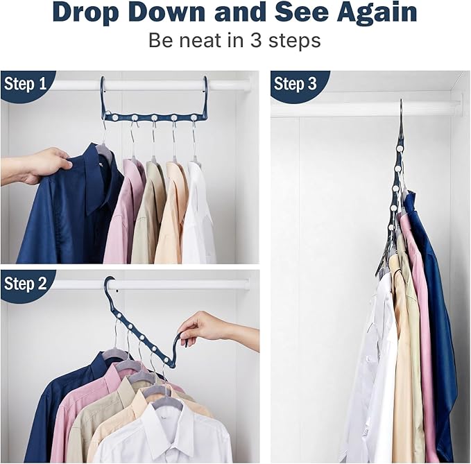 HOUSE DAY 10 Pack Closet Organizers and Storage with 5 Holes for Cascading, Multipurpose, Space Saving Hanger Organizer, Closer Organizer for Closet Organization, Dorm Room Essentials - Misty Blue
