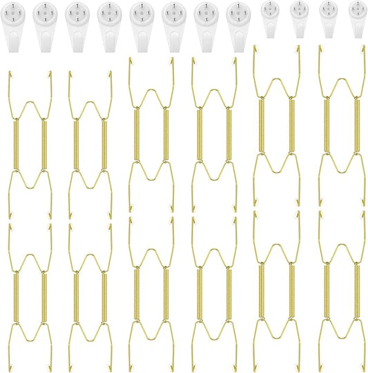 Hotop 12 Pieces Plate Hangers for Wall Stainless Steel Wire Invisible Heavy Duty Plate Hangers Display Holders with 12 Pieces Hooks for Wall Decorative(8/10/12 Inch,Gold)