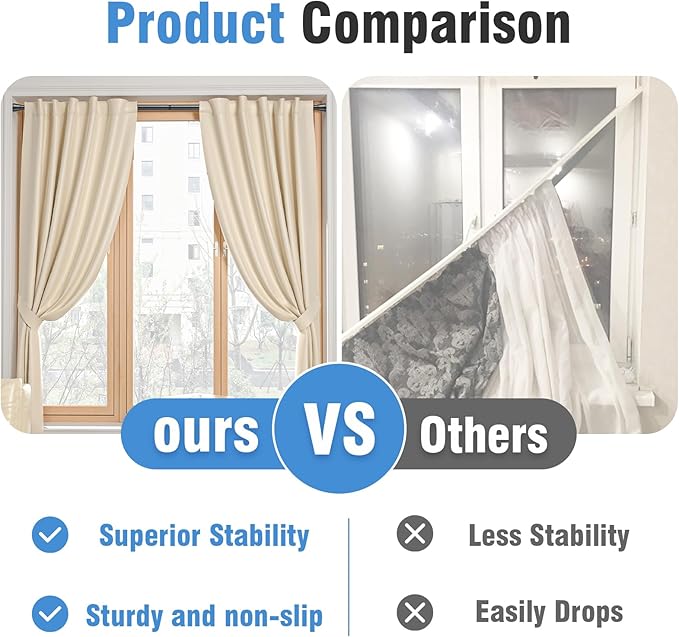 AIZESI Tension Curtain Rod for Windows 45 to 77 Inch, Adjustable Expandable Spring Curtain Rods No Drilling, Non Slip Curtain Rod for Bedroom Doorway Closet, Black