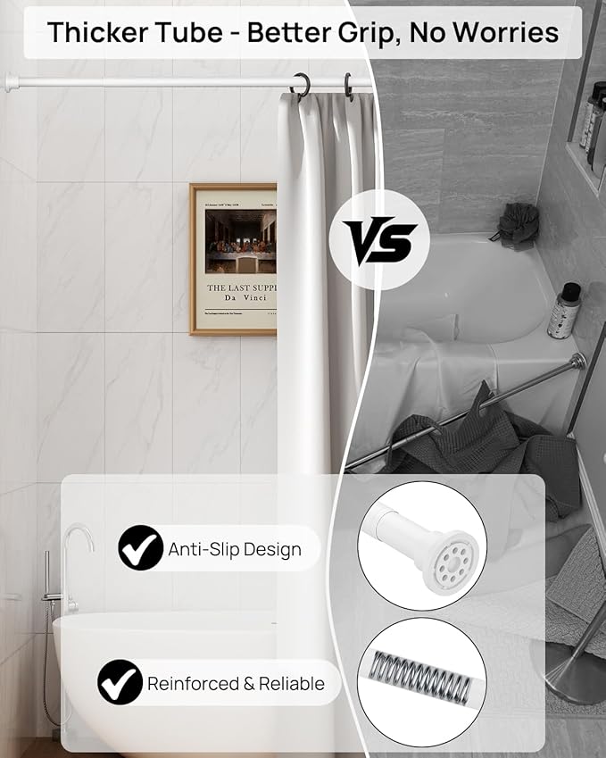 ALLZONE Shower Curtain Rod Tension No Drill, 42-83 Inches,Heavy Duty Tension Curtain Rod, Rustproof Shower Rods for Bathroom, Adjustable Spring Tension Rods for Windows,White
