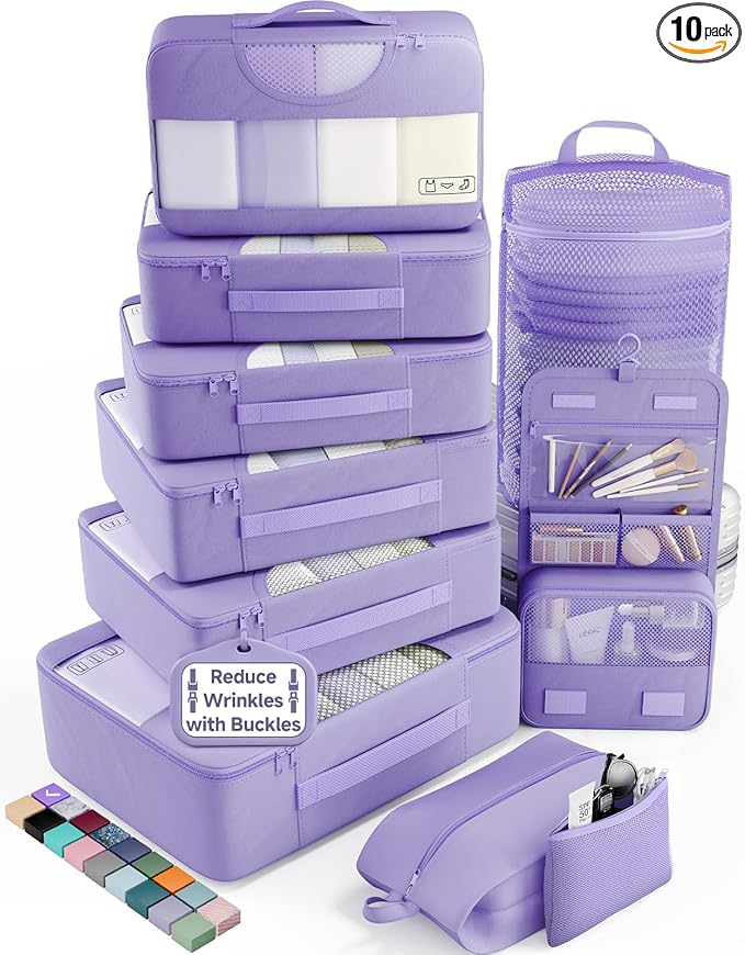 Veken 10 Set Packing Cubes for Travel Essential, Suitcase Organizer Bags in 4 Sizes, Carry-On Luggage Accessories with Large Laundry & Shoes Bag, Must-Have for Airplane, Road Trip & Camping