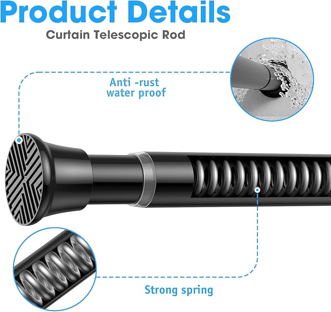 1Pack Black Tension Curtain Rods 31 to 62 Inch Small Curtain Rods No Drilling Short Tension Rod Adjustable Spring Curtain Rod for Windows Door Closet Pressure Rod