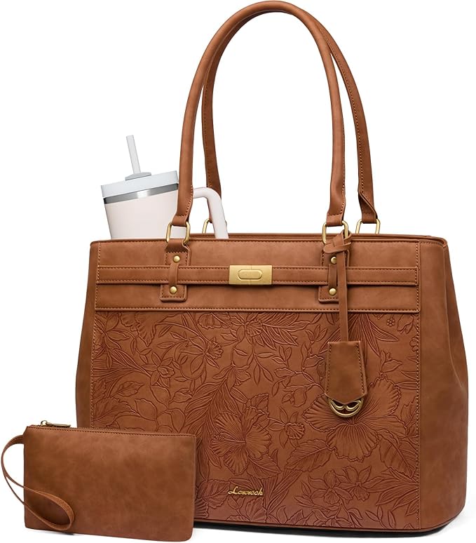 LOVEVOOK Laptop Tote Bag for Women, 15.6 Inch Waterproof Leather Work Computer Bag, Large Business Office Briefcase Shoulder Handbag Purse Gifts for Women