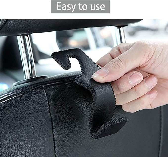 AMVOYOA Headrest Hooks for Purses and Bags, Car Back Seat Headrest Hanger Vehicle Beige Leather Storage Hook, Pack of 4