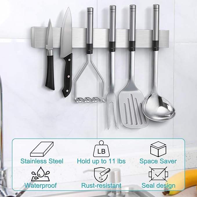 Magnetic Knife Holder for Wall 24 Inch Knife Magnetic Strip Refrigerator Knife Magnet Bar Wall Mount Knife Rack for RV Kitchen Utensil Holder Metal Tool Holder Knife Block