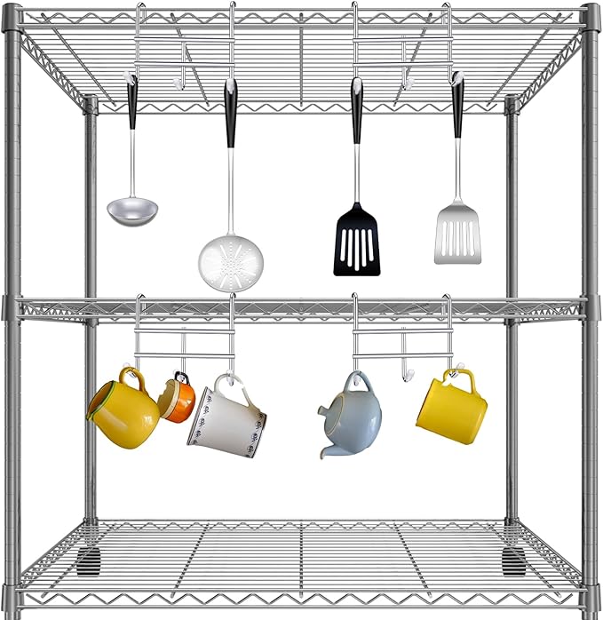 Teenyyou 12 Pack 3 Hook Attachment for Wire Shelving 3.75" l x 1.625" d x 3.25" h Wire Shelving Hooks Accessories Steel Hanging Rack Metal for Storage Organizer (Chrome)