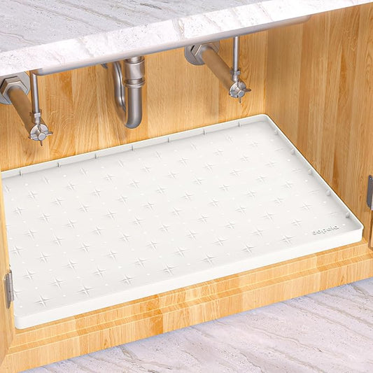 Sdpeia Under Sink Mat 31"×22" Waterproof Silicone Cabinet Liner & Sink Protector for Kitchen & Bathroom, Multi-Purpose Organizers Tray for Pets, Laundry, Cat Litter Mat, White