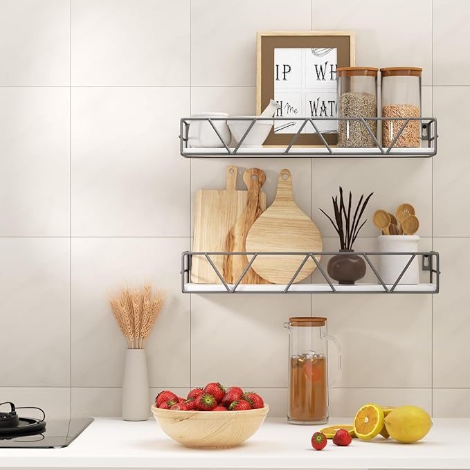 Amaoot Floating Shelves Set of 3, Home Wood Wall Shelf, Farmhouse Shelf for Bedroom, Wall Mounted Floating Shelf for Living Room, Bedroom, Bathroom, Kitchen, Office (Gray)