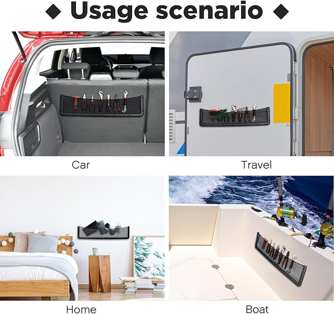 Frienda 2 Pcs Car Storage Net Bag, ABS Plastic Framed Mesh Net Holder, Phone & Cargo Organizer with Screws for Auto, Rv, Boat, Truck Pocket Storage (32 x 8 Inch)
