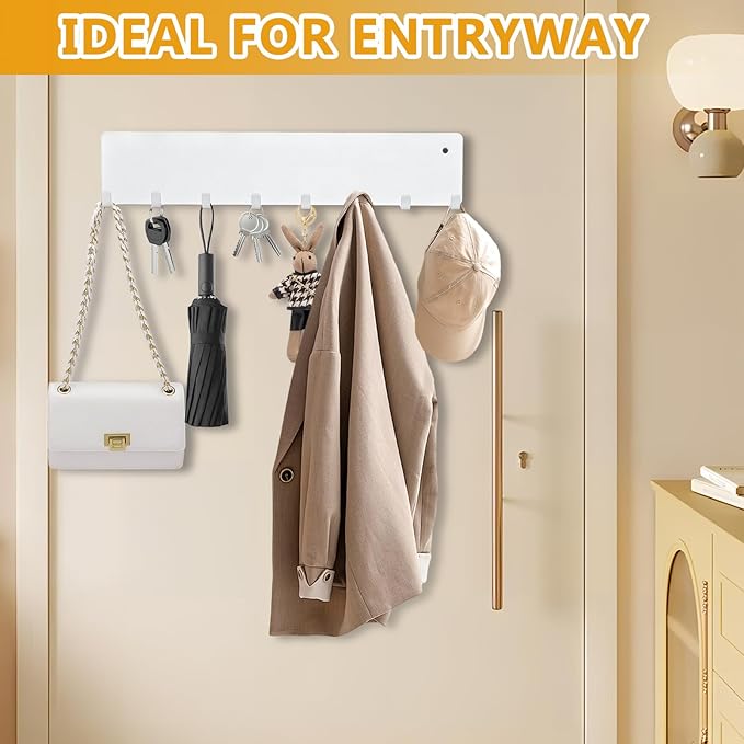 Magnetic Key Holder for Frideg,Heavy Duty Strong Magnetic Key Hanger with 8 Hooks for Refrigerator,Magnetic Kitchen Utensil Holder for Metal Surface in Entryway,Garage,Pantry (White)