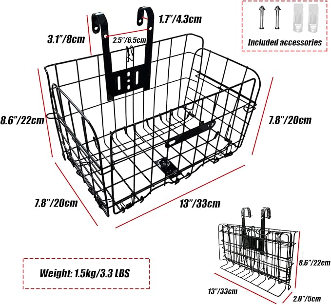 Folding Bike Front Basket Bicycle Wire Basket with Handles Easy Installation on Front Handlebar