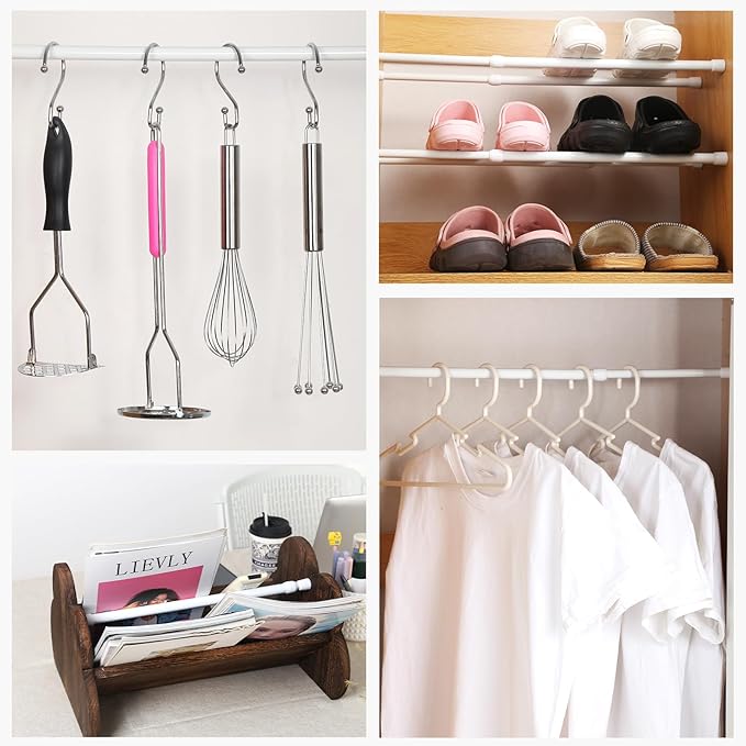 Spring Tension Rod, Goowin Small Tension Rod, 5/8" Diameter No Drilling Expandable Short Tension Rods Spring Rods, Tension Rods for Closet, Cupboard, Hanging Clothes, White, 3 Pack (10-15.7 inch)