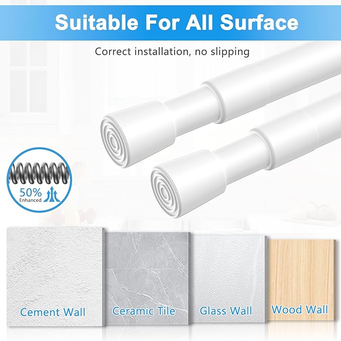 1 Pack Spring Loaded Tension Rod 16-26" Adjustable Curtain Rods No Drill Extendable Spring Rod Tension Curtain Rods For Window Kitchen Shelves Rv Refrigerator And Small Spaces,White