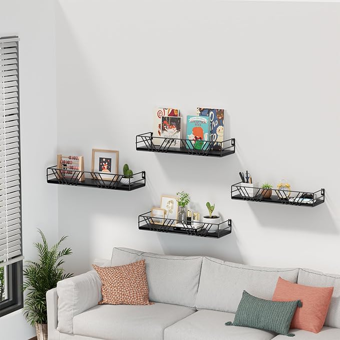 Amaoot Floating Shelves for Wall Set of 4, Different Sizes Mounted Wood Floating Shelf, Wall Shelves for Living Room,Bedroom, Bathroom, Kitchen, Farmhouse Decor, Office