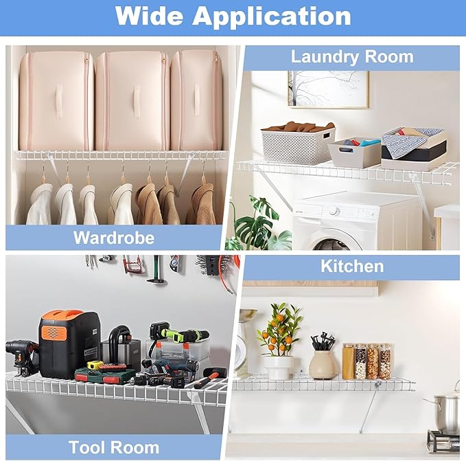12 Inch Wire Shelf Brackets Set, 3 Pack Metal White Closet Support Bracket with End Brackets & Clips for Wire Shelving Wall Bracket Installation, Support Wire Closet Shelves Racks(3 Pack)