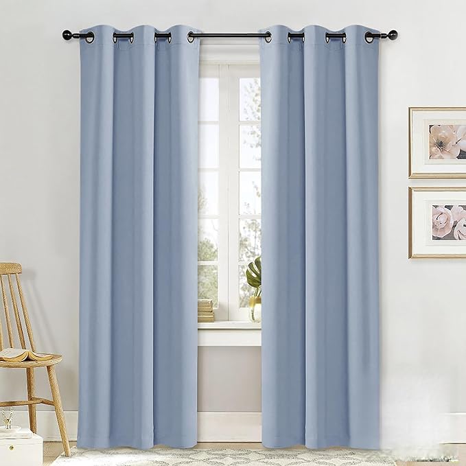NICETOWN Curtain Blackout Drape Panel, Single Panel, 34 x 84 inch, Vintage Blue, 3 Pass Microfiber Noise Reducing Thermal Insulated Window Drapery with Grommet