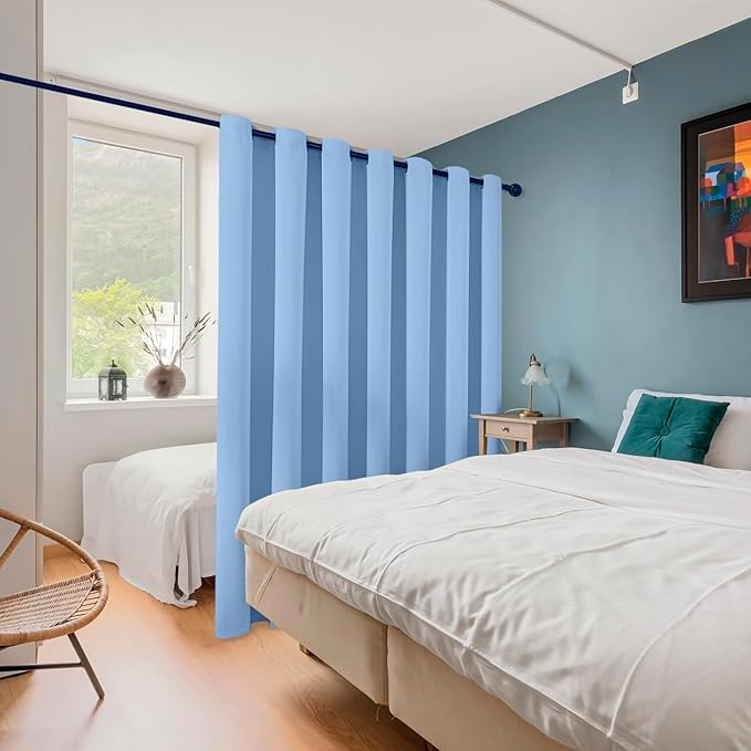 ChrisDowa Room Divider Curtain 96 Inches Long, Wide Blackout Sliding Door Curtain for Bedroom, Room Darkening Privacy Window Curtain for Patio Door (1 Panel Set, Sky Blue, 100 x 96 Inch)