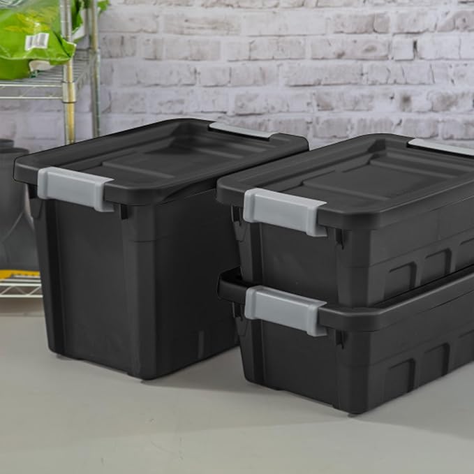 Sterilite 24-Pack Plastic Storage Bins with Lids, Stackable Containers, 4 Gallon, Black