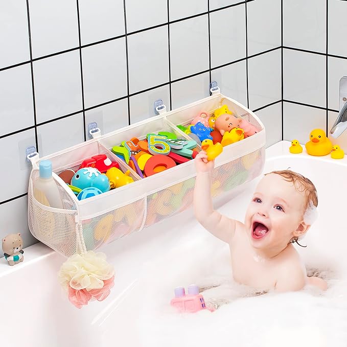 Austion Original 3 Compartment Horizontal Large Openings Bath Toy Organizer for Tub, Capacity Upgrade Bath Toy Storage and Holder, Bathtub Toy Holder for Easy Access and Sorting of Toys.