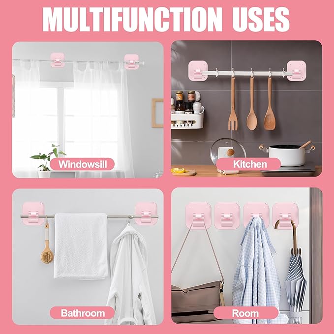 JHCJHC No Drill Curtain Rod Brackets - 20LB, 4 Pack Self Adhesive Curtain Rod Holder, Peel and Stick Wall Hooks, Renter Friendly Upgrades for Apartment, Kitchen, Bathroom, Dorm, Living Room and RV