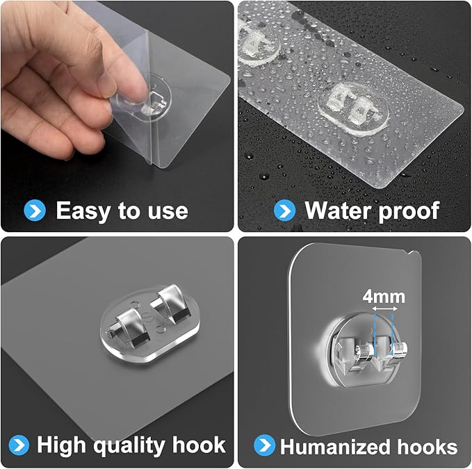 10 Pack Shower Caddy Adhesive Replacement, Strong Adhesive Hooks for Shower Caddy, Waterproof Adhesive Strips, No Drilling, for Bathroom Storage Shelves and Kitchen Racks