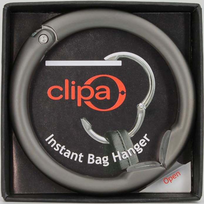 Clipa Bag Hanger - The Ring that Opens Into a Hook, Closes Automatically | Hangs Almost Anywhere in Just 1/2" of Space | Holds 33 lbs Yet Weighs Only 1.6 oz | 8 Styles | 3 yr Warranty