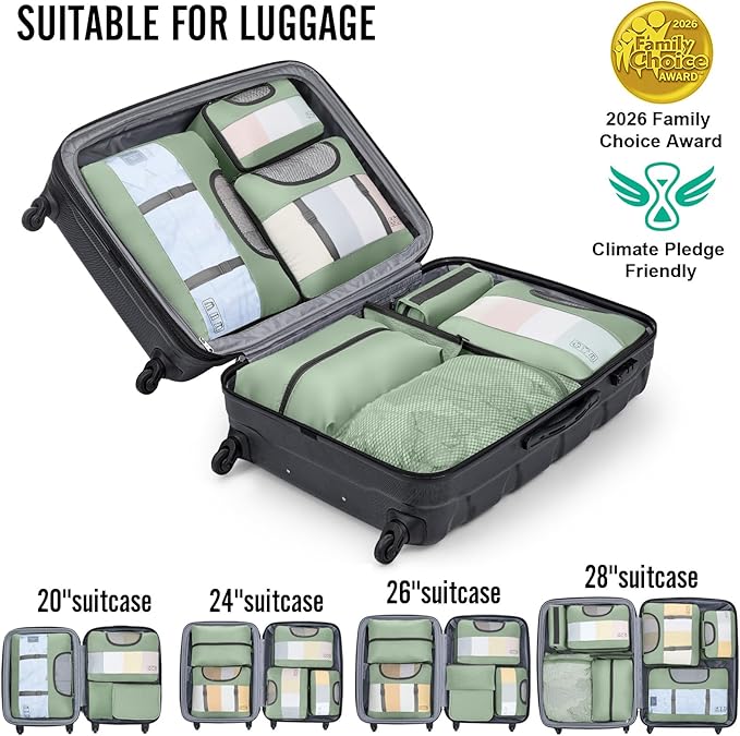 Veken 8 Set Packing Cubes for Travel Essentials, Suitcase Organizer Bags in 4 Sizes, Carry-On Luggage Accessories with Large Laundry & Shoes Bag, Must-Have for Airplane, Road Trip & Camping