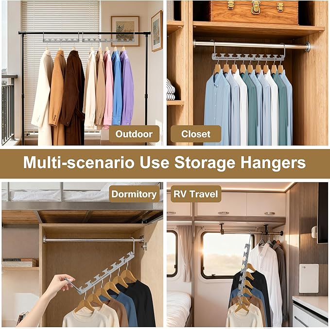 12 Pack Space Saving Hangers for Clothes, 6 to 9 Holes Expandable Metal Heavy Duty Hangers Space Saving for Closet Bedroom Dorm RV Outdoors
