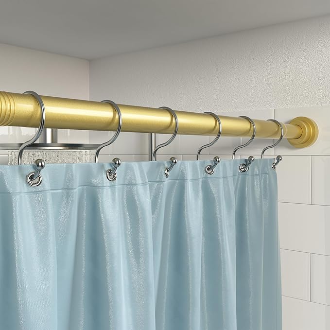 1Pack Gold Spring Tension Curtain Rod 45-78 Inches, 7/8" Diameter Adjustable Shower Curtain Rod No Drill, Anti-slip Heavy Duty Spring Curtain Rod for Windows Bathroom Kitchen Closet Doorway