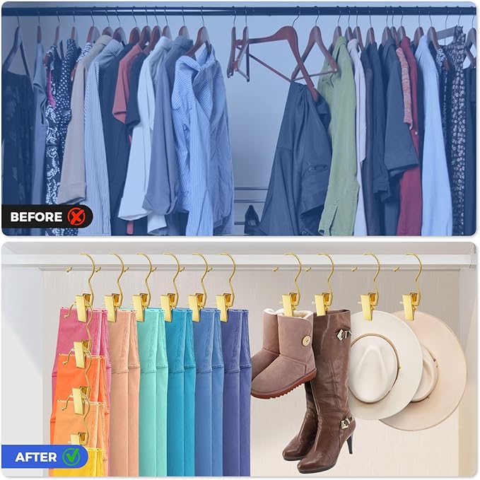 20 Pack Gold Boot Hangers for Closet, Hanger Clips Portable Travel Hangers Space Saving, Boot Clip Hooks for Hanging Clothes Pins Laundry Pants Hooks Towels Hat Bra Socks Jean