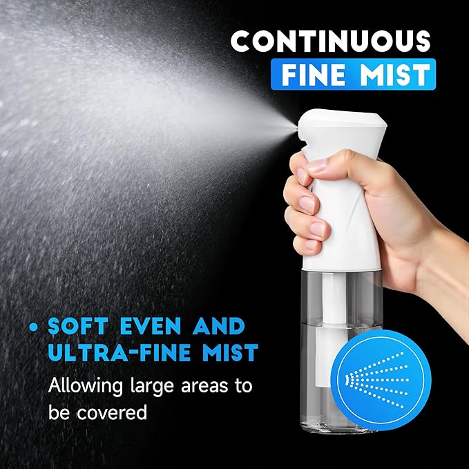 3 Pack Spray Bottle for Hair - Continuous Hair Spray Bottles Refillable Mister Sprayer for Hairstyling, Plants, Pets, Skincare, Cleaning (6.8 OZ/200ML, Pink+White+White)