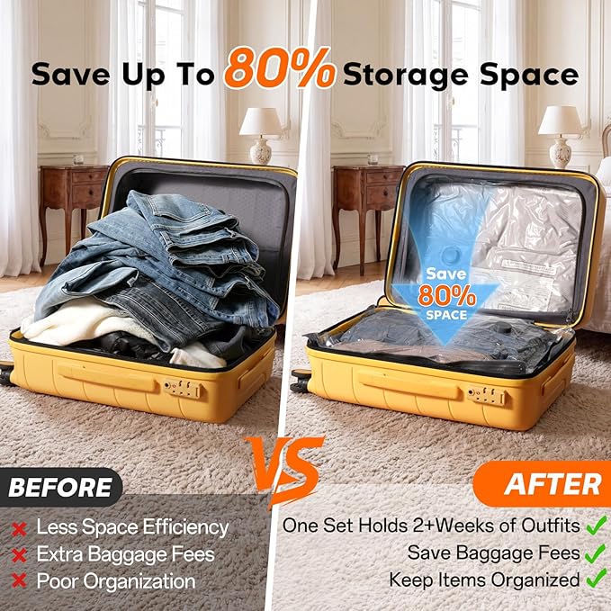 12 Pack Vacuum Storage Bags with Pump, Space Saver Travel Bags with Rechargeable Wireless Pump, Reusable Tear-Proof Compression Packing Cubes for Heavy Clothes/Bedding/Luggage/Moving 12 Combo Size