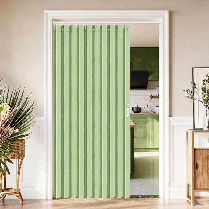 Vatge Curtain for Closet Without Door - Accordion Folding Door Curtain for Doorway, and Open Closet, Hanging Privacy Curtain Wall for Room Separation,1 Panel with Tieback, W52 x L78, Green