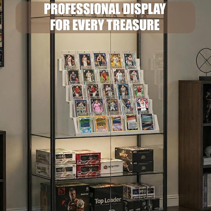 5 Tier Wooden Card Display Stand – Vertical Card Holder Display for Trading Cards, Game Cards, Sports Cards, Graded PSA/BGS/SGC, Baseball, Basketball&Football(Soccer) Card Stand, Desk & Shelf Organize,White